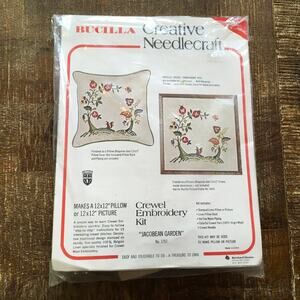 Vtg Bucilla Jacobean Garden Crewel Embroidery Kit 1757 12x12 Pillow Picture NEW